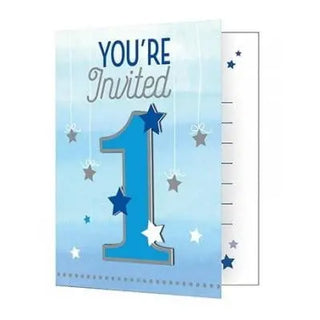 Party Creations | One Little Star Blue Invitations - 1st Birthday