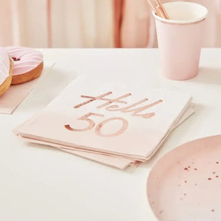 Ginger Ray | Rose Gold Hello 50 Napkins | 50th Birthday Party Supplies