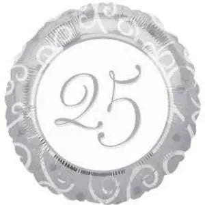 Qualatex | Silver Swirls 25th Anniversary Foil Balloon