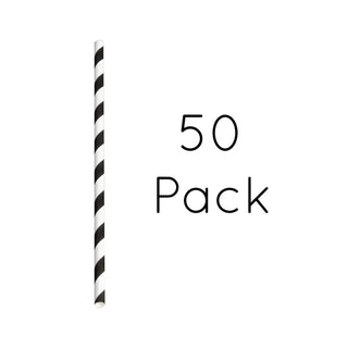 50 Pack Black Striped Paper Straws | Black Party Supplies NZ