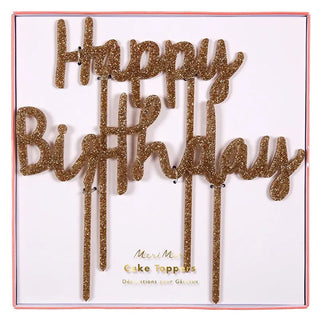 Meri Meri | Happy Birthday Gold Glitter Cake Topper | Gold Party Supplies NZ