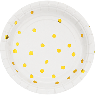 Unknown | WHite & Gold Plates 8 Pkt | Gold Party Supplies NZ