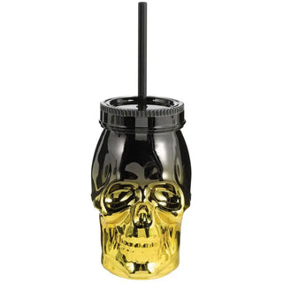 Metallic Skull Cup & Straw | Halloween Party Supplies NZ