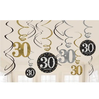 Amscan | Sparkling Black 30th Swirl Decorations | 30th Party Theme & Supplies 