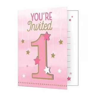 Party Creations | One Little Star Pink Invitations - 1st Birthday 