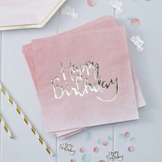 Ginger Ray | Pink Ombre Happy Birthday Napkins | Pink Party Supplies
