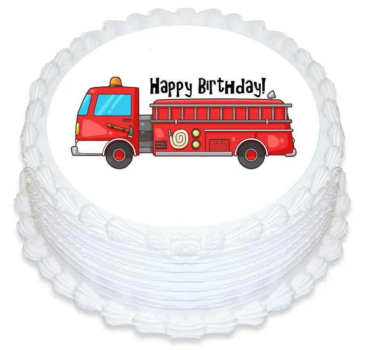 Closeup shot of a red fire truck cake on a wooden table Stock Photo - Alamy