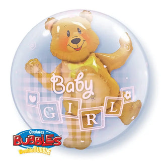 Baby Girl Teddy Bear Double Bubble Balloon
