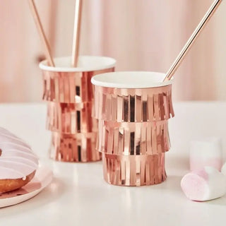 Ginger Ray | Rose Gold Fringe Cups | Rose Gold Party Supplies