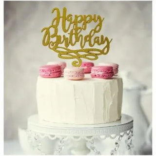 Sugar Crafty | Gold Happy Birthday Script Cake Topper | 