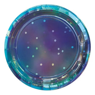Amscan | sparkling sapphire round lunch plates | aladdin party supplies