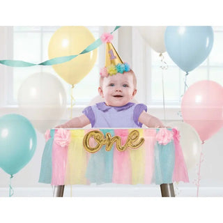 Amscan | gold and pastel 1st birthday high chair decorations | 1st birthday party supplies