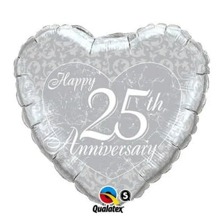 Qualatex | Happy 25th Anniversary Silver Heart Foil Balloon
