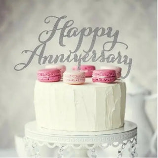 Happy Anniversary Silver Cake Topper | Anniversary Cake Decorations