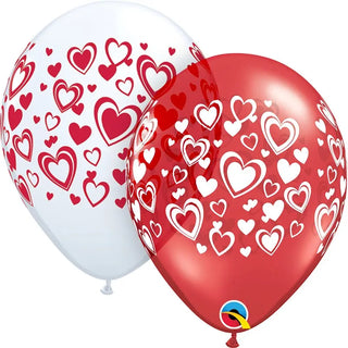 Qualatex Red & White Double Heart Balloons - Bag of 50