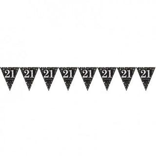 Amscan | Sparkling Black 21st Bunting | 21st Party Theme & Supplies