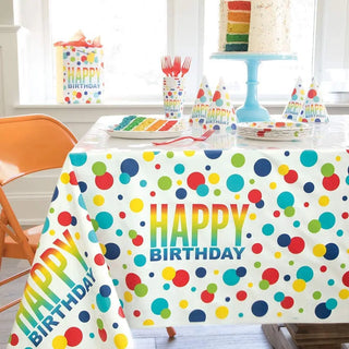 Unique | Rainbow happy birthday spots table cover | Rainbow party supplies 