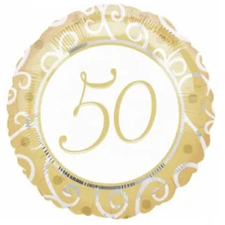 50th Anniversary Gold Filigree Foil Balloon | 50th Anniversary Party Theme & Supplies | Anagram