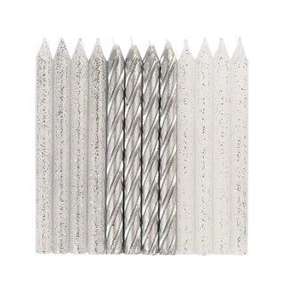 Silver Glitter Candles | Silver Party Supplies