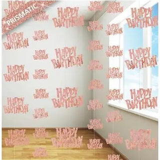 Rose Gold Happy Birthday Hanging Decorations | 21st Birthday Party Theme & Supplies | Meteor