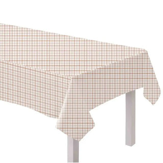 White Sand Gingham Fabric Tablecover | Neutral Party Supplies NZ