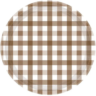 Teddy Brown Gingham Plates | Brown Party Supplies NZ