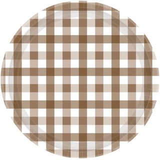 Teddy Brown Gingham Plates | Brown Party Supplies NZ