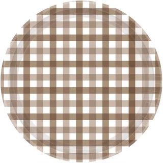 Teddy Brown Gingham Plates | Brown Party Supplies NZ