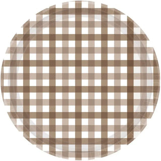 Teddy Brown Gingham Plates | Brown Party Supplies NZ