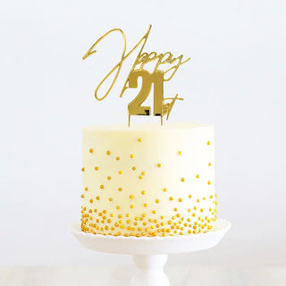 Happy 21st Gold Cake Topper | 21st Birthday Party Theme & Supplies |
