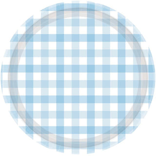 Pastel Blue Gingham Plates - Lunch 8 Pkt