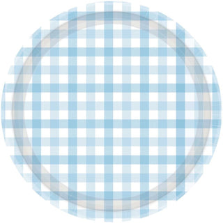 Pastel Blue Gingham Plates - Dinner 8 Pkt