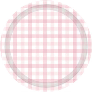 Pastel Pink Gingham Plates - Dinner 8 Pkt