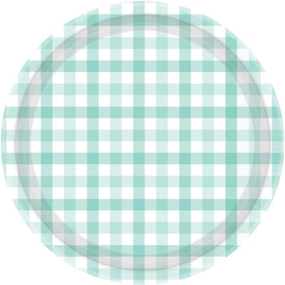 Pastel Mint Gingham Plates - Dinner 8 Pkt