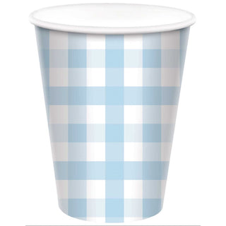Pastel Blue Gingham Cups - 8 Pkt