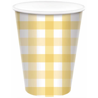 Pastel Yellow Gingham Cups - 8 Pkt