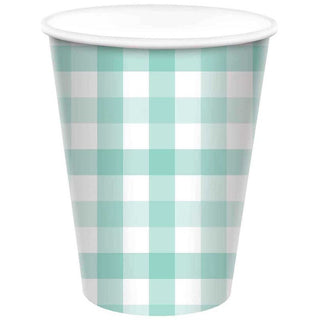 Pastel Mint Gingham Cups - 8 Pkt