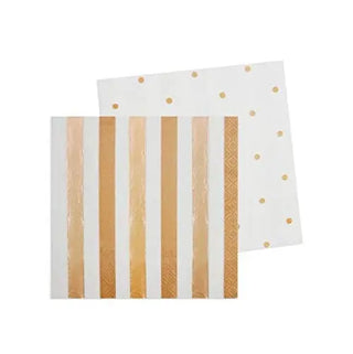 Illume | Rose Gold Stripes & Spots Napkins - Beverage | Rose Gold Party Theme & Supplies