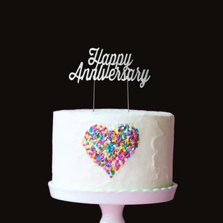 Silver Happy Anniversary Cake Topper | Anniversary Cake Decorations