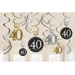 Amscan | Sparkling Black 40th Swirl Decorations | 40th Party Theme & Supplies 