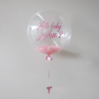 Pink Personalised Feather New Baby Bubble Balloon