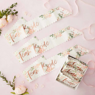 Ginger Ray Floral Hen Party Team Bride Sashes - Pack of 6 | Bridal Shower Party Theme & Supplies | Ginger Ray
