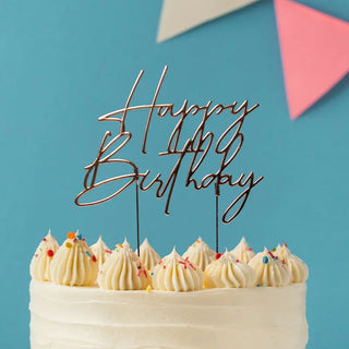 Rose Gold Metal Happy Birthday Cake Topper | Rose Gold Party Supplies NZ