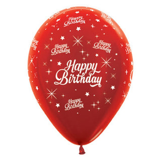Happy Birthday Latex Balloons | 6 Pack Latex Balloons | Twinkling Stars Balloons | Red Balloons | Red Happy Birthday Balloon