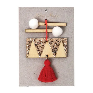 Meri Meri Wooden Drum with Red Tassel Christmas Tree Decoration 