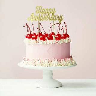 Happy Anniversary Gold Cake Topper | Anniversary Cake Decorations