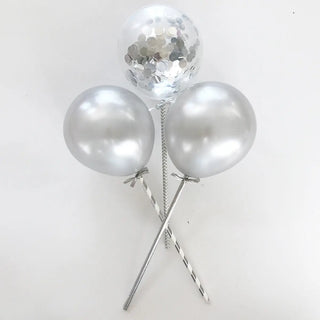 Silver Confetti Balloon Cake Topper Set | Silver Party Theme & Supplies |
