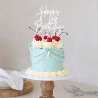 Cake and Candle | Silver and Clear Layered Happy Birthday Cake Topper | Cake Decorating Supplies 