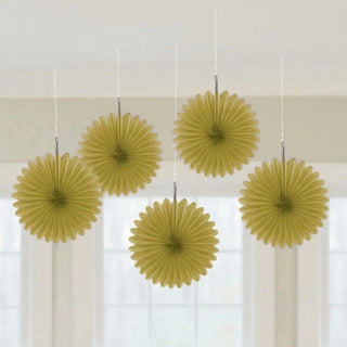 Gold Mini Hanging Fans - Pack of 5 | Gold Party Theme & Supplies | Amscan