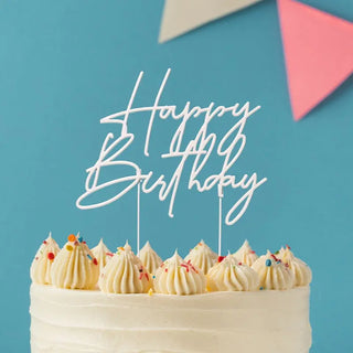 Pearl White Metal Happy Birthday Cake Topper | White Party Supplies NZ